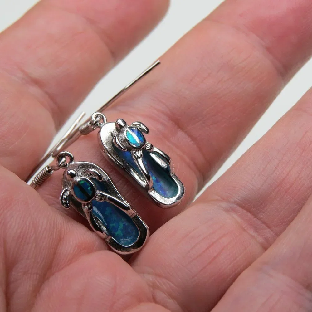 Sterling Silver Slipper Turtle opal Earring